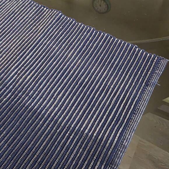 Woven Blue & Shiny Silver Thread Striped Placemats - Set Of 4 - 18" X 13" - Picture 5 of 10